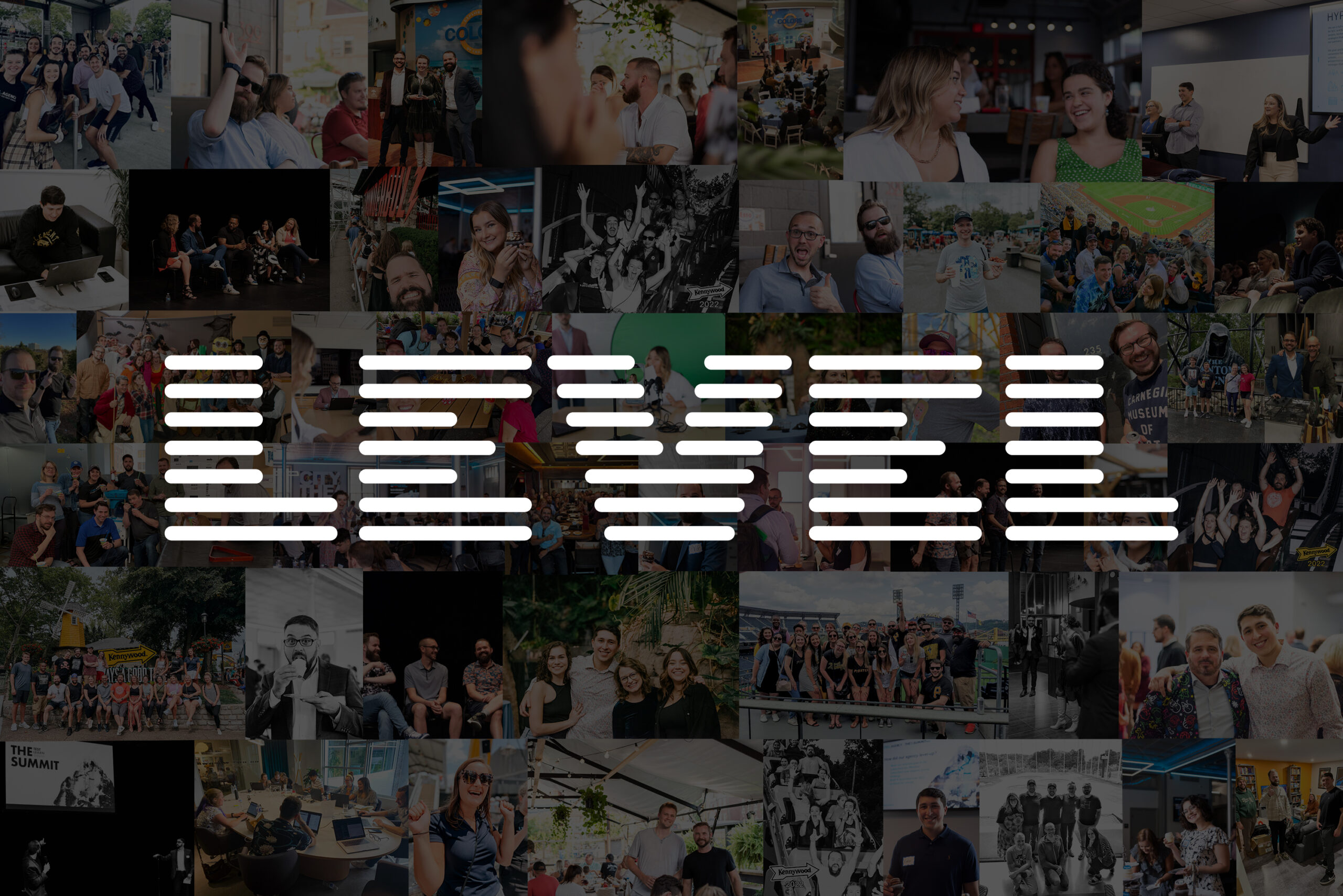 Collage of Level staff engaged in various activities and events over the years with the word Level overlaid.