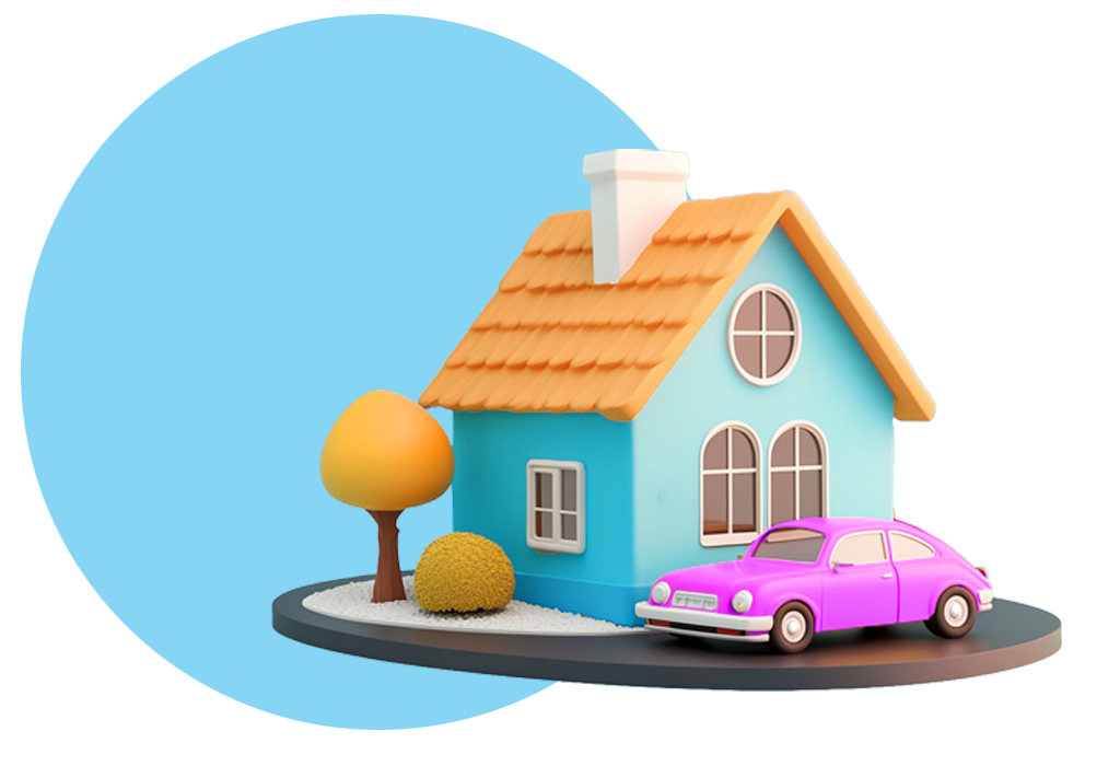 image of a colorful 3d-rendered toy house and car