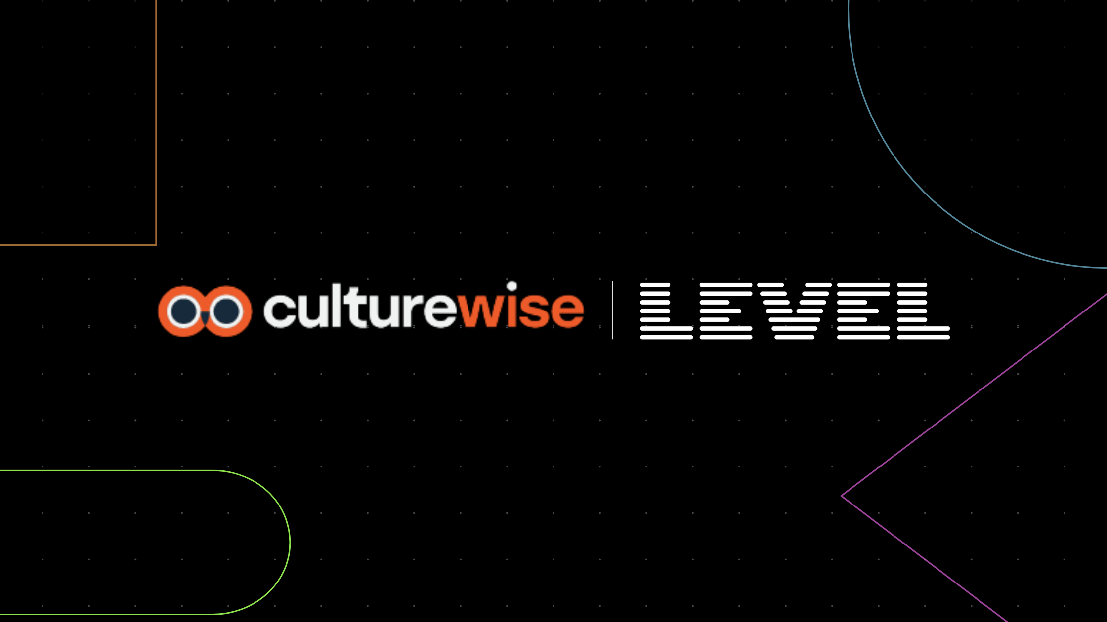 The CultureWise logo appears next to the Level logo on a dark graphic background with subtle geometric shapes. The featured image represents their partnership to build a strong marketing agency culture through defined behaviors.