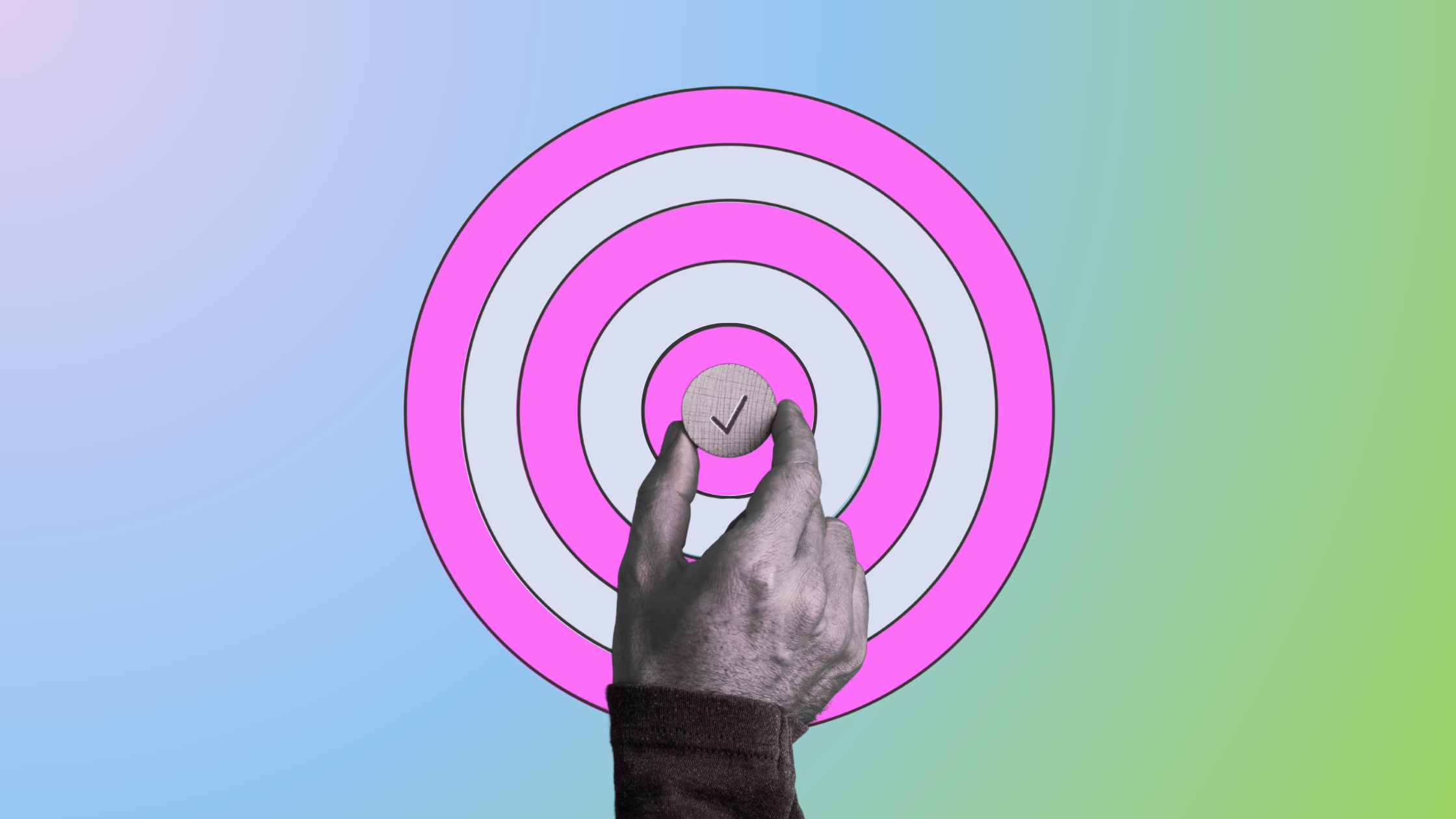 Hand placing a coin in the center of a target, representing precision lead scoring and value-based bidding for higher education enrollment