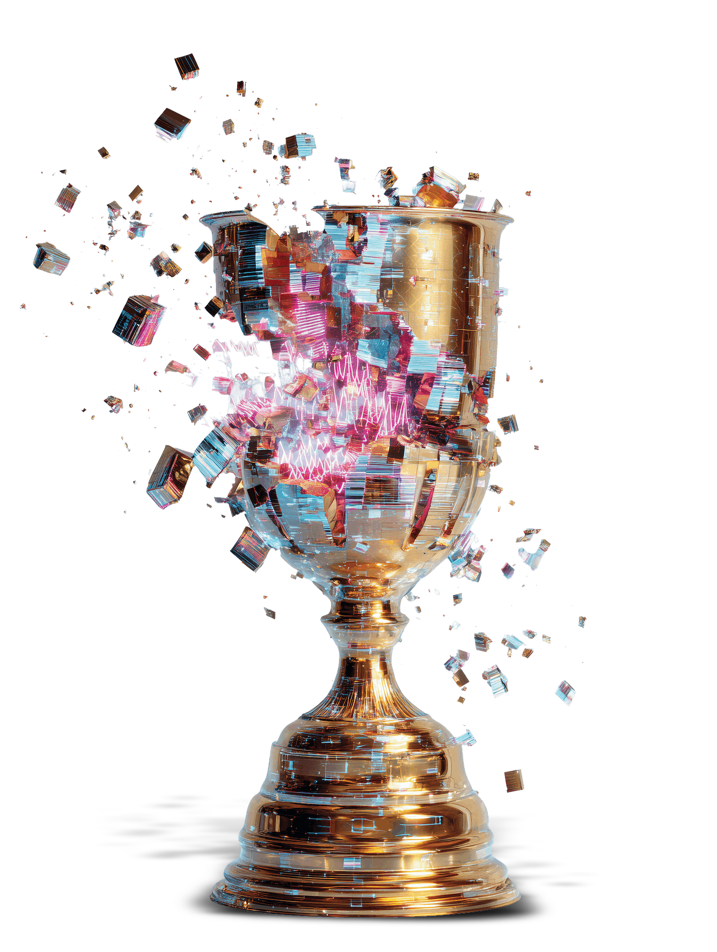 Gold trophy on wide pile of debris