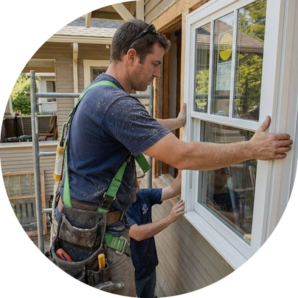 Man installing windows outside a home