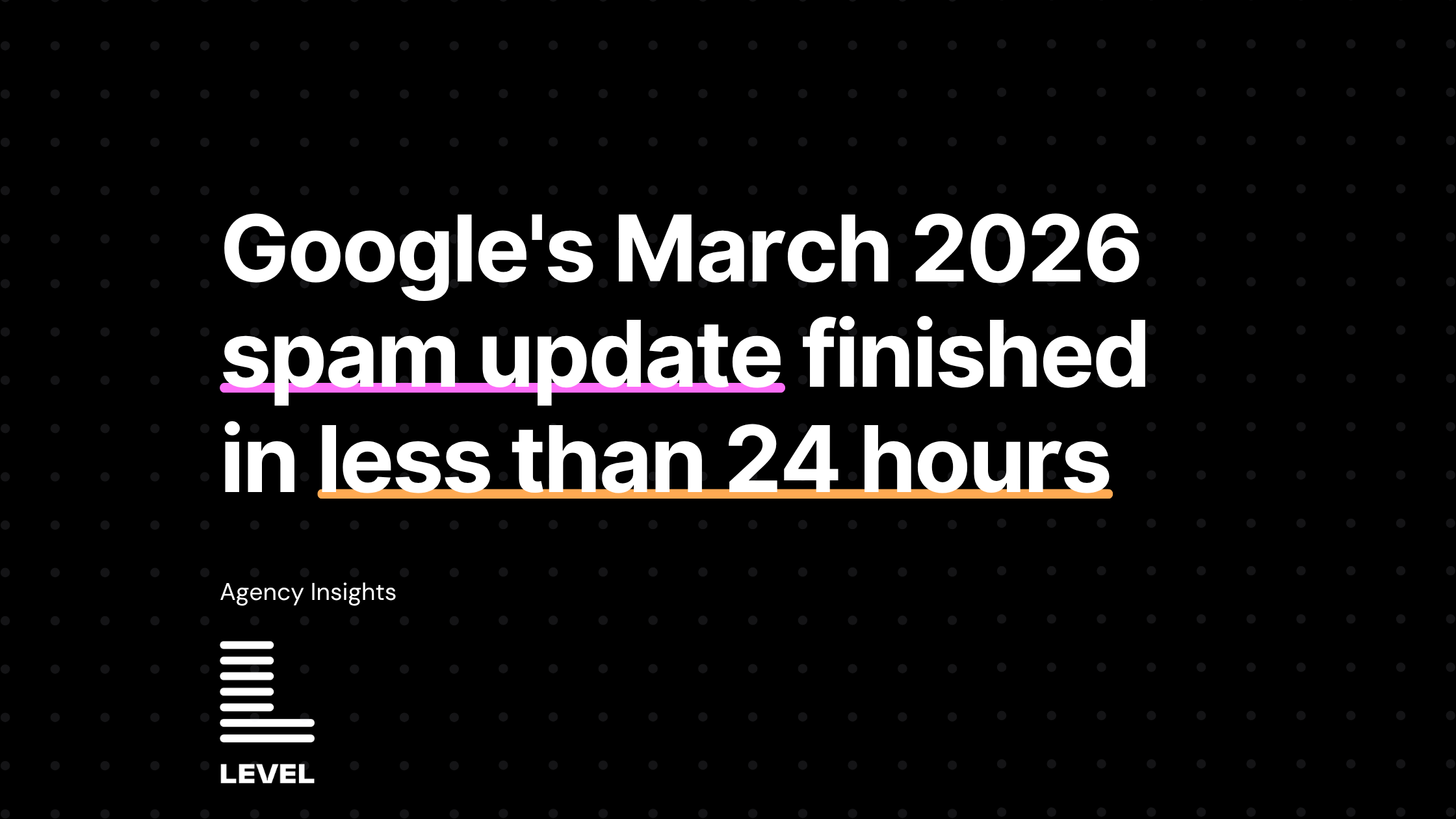 Blog banner for "Google's March 2026 spam update finished in less than 24 hours" — Level Agency