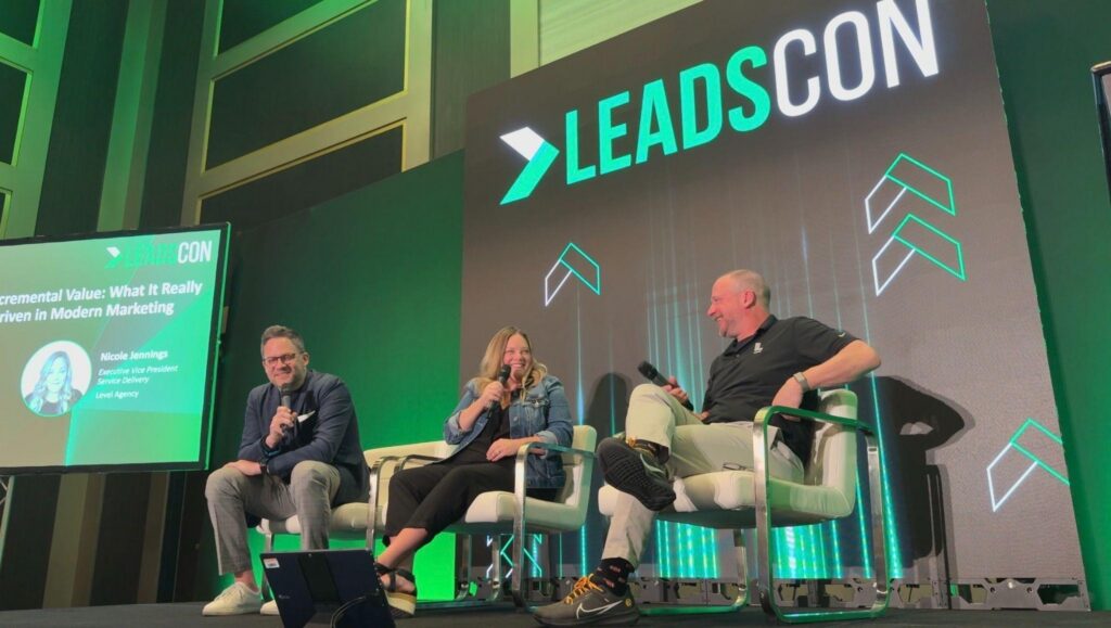Nicole Jennings, EVP of Service Delivery at Level Agency, speaking on the Incremental Value and Data-Driven Marketing panel at LeadsCon 2026